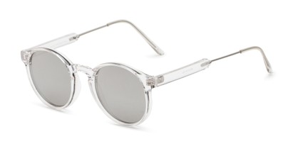 Angle of Bigsby in Clear/Silver Frame with Silver Mirrored Lenses, Women's and Men's Round Sunglasses