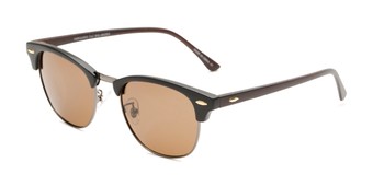 Angle of Candid in Matte Black/Grey/Faux Wood Frame with Amber Lenses, Women's and Men's Browline Sunglasses