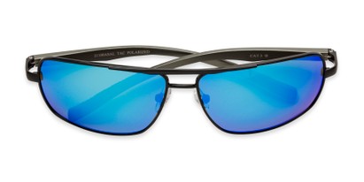 Folded of Connor in Black Frame with Blue Mirrored Lenses