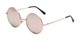 Angle of Coraline in Rose Gold Frame with Pink Mirrored Lenses, Women's Round Sunglasses