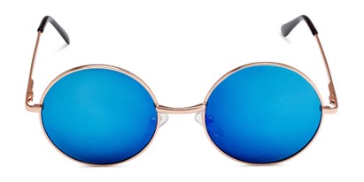 Front of Coraline in Gold Frame with Blue Mirrored Lenses
