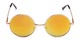 Front of Coraline in Gold Frame with Yellow/Orange Mirrored Lenses