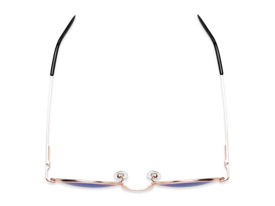 Overhead of Coraline in Gold Frame with Blue Mirrored Lenses