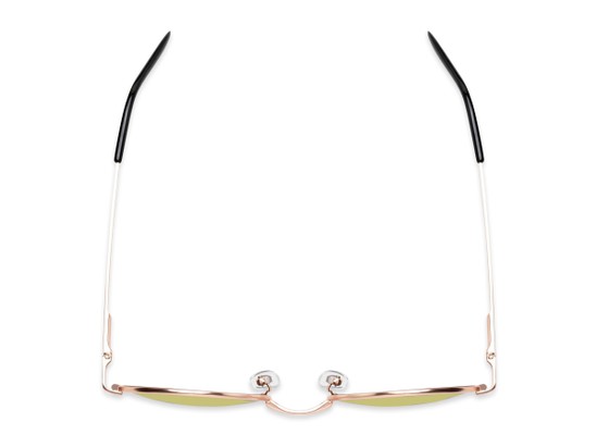 Overhead of Coraline in Gold Frame with Yellow/Orange Mirrored Lenses