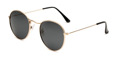 Angle of Dapper in Gold Frame with Smoke Lenses, Women's and Men's Round Sunglasses