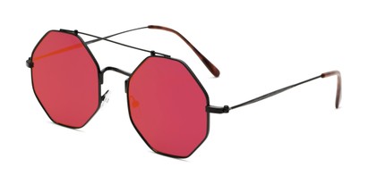 Angle of Dewey in Black Frame with Red Lenses, Women's Round Sunglasses