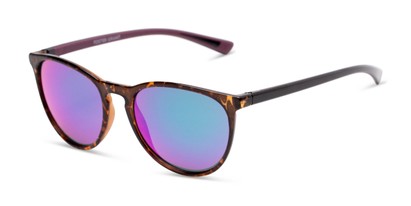 Angle of FGLSPT 1911 by Foster Grant in Tortoise/Black Frame with Green Mirrored Lenses, Women's Round Sunglasses