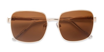 Folded of Farrah by Nine West in Glossy Gold Frame with Amber Lenses