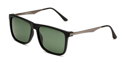 Angle of Grampian in Matte Black Frame with Green Lenses, Men's Square Sunglasses