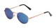 Angle of Karlie in Gold Frame with Blue Mirrored Lenses, Women's Round Sunglasses