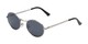 Angle of Karlie in Silver Frame with Smoke Lenses, Women's Round Sunglasses