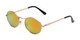Angle of Karlie in Gold Frame with Yellow/Orange Mirrored Lenses, Women's Round Sunglasses