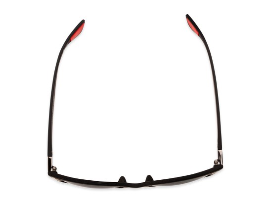 Overhead of Landry in Black/Red Frame with Smoke Lenses