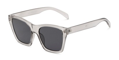 Angle of Lucy in Clear Grey Frame with Smoke Lenses, Women's Square Sunglasses