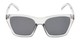 Front of Lucy in Clear Grey Frame with Smoke Lenses