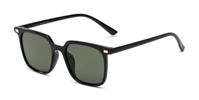 Angle of Manny in Black Frame with Green Lenses, Women's and Men's Square Sunglasses