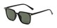 Angle of Manny in Black Frame with Green Lenses, Women's and Men's Square Sunglasses