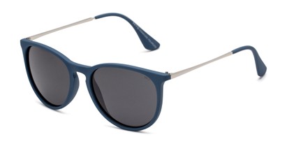 Angle of Marco in Matte Blue/Silver Frame with Smoke Lenses, Men's Round Sunglasses