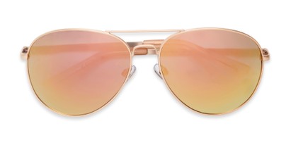Folded of Samantha by Nine West in Matte Rose Gold Frame with Peach Mirrored Lenses