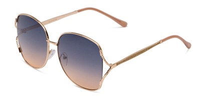 Angle of Stacey in Gold/Gold Glitter Frame with Blue Gradient Lenses, Women's Round Sunglasses