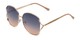 Angle of Stacey in Gold/Gold Glitter Frame with Blue Gradient Lenses, Women's Round Sunglasses