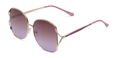 Angle of Stacey in Gold/Purple Glitter Frame with Purple Gradient Lenses, Women's Round Sunglasses
