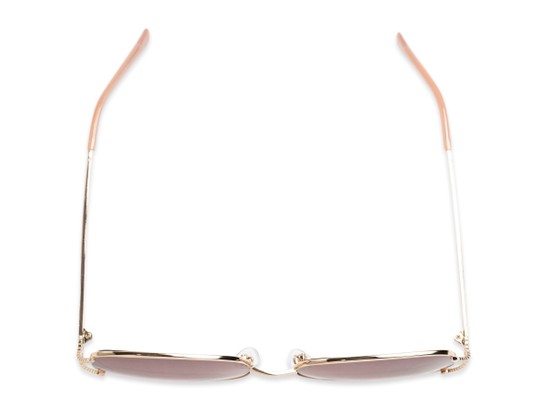 Overhead of Stacey in Gold/Pink Glitter Frame with Amber Gradient Lenses