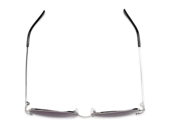 Overhead of Stacey in Silver/Black Glitter Frame with Grey Gradient Lenses