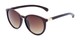Angle of Sabine #3215 in Brown Frame with Amber Lenses, Women's Round Sunglasses