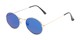 Angle of Sammy #5145 in Gold Frame with Blue Mirrored Lenses, Women's Round Sunglasses