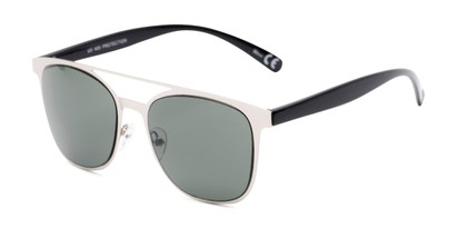 Angle of Snyder #6214 in Silver/Black Frame with Green Lenses, Women's and Men's Retro Square Sunglasses