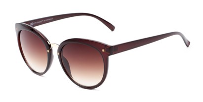 Angle of Vienna #6385 in Brown Frame with Amber Lenses, Women's Round Sunglasses