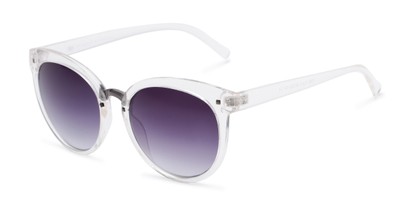 Angle of Vienna #6385 in Clear Frame with Smoke Lenses, Women's Round Sunglasses