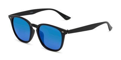 Angle of Solano #1468 in Black Frame with Blue Mirrored Lenses, Women's and Men's Retro Square Sunglasses