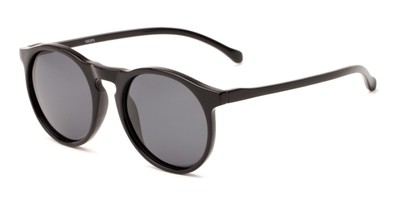 Angle of Potrero #16030 in Glossy Black Frame with Grey Lenses, Women's and Men's Round Sunglasses