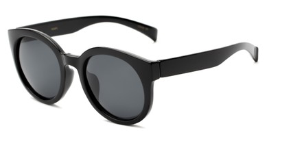 Angle of Monroe #16080 in Black Frame with Grey Lenses, Women's Round Sunglasses