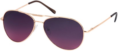 Angle of SW Aviator Style #1697 in Gold Frame with Rose Lenses, Women's and Men's  