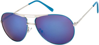 Angle of SW Mirrored Aviator #538 in Blue/Silver Frame with Blue Mirrored Lenses, Women's and Men's  