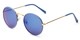 Angle of Haven #2575 in Blue/Gold Frame with Blue Mirrored Lenses, Women's and Men's Round Sunglasses
