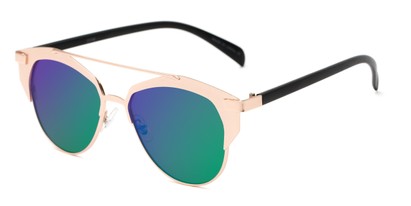 Angle of Cameron #25146 in Gold Frame with Green/Purple Mirrored Lenses, Women's and Men's Aviator Sunglasses