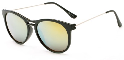 Angle of Winthrop #2642 in Glossy Black Frame with Yellow Mirrored Lenses, Women's Round Sunglasses