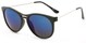 Angle of Winthrop #2642 in Matte Black Frame with Blue/Green Mirrored Lenses, Women's Round Sunglasses