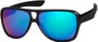 Angle of SW Mirrored Aviator Style #9166 in Glossy Black Frame with Blue/Green Mirrored Lenses, Women's and Men's  
