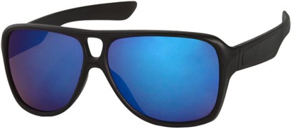 Angle of SW Mirrored Aviator Style #9166 in Matte Black Frame with Blue Mirrored Lenses, Women's and Men's  