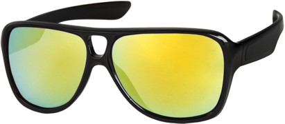 Angle of SW Mirrored Aviator Style #9166 in Glossy Black Frame with Yellow Mirrored Lenses, Women's and Men's  