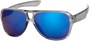 Angle of SW Mirrored Aviator Style #9166 in Clear Frame with Blue Mirrored Lenses, Women's and Men's  