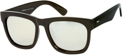 Angle of SW Oversized Mirrored Retro Style #9804 in Glossy Black Frame, Women's and Men's  