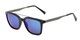 Angle of Clay #28850 in Matte Black Frame with Blue/Purple Mirrored Lenses, Women's and Men's Retro Square Sunglasses