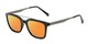 Angle of Clay #28850 in Matte Black Frame with Orange/Yellow Mirrored Lenses, Women's and Men's Retro Square Sunglasses