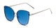 Angle of Willow #3131 in Silver Frame with Blue Mirrored Lenses, Women's Cat Eye Sunglasses